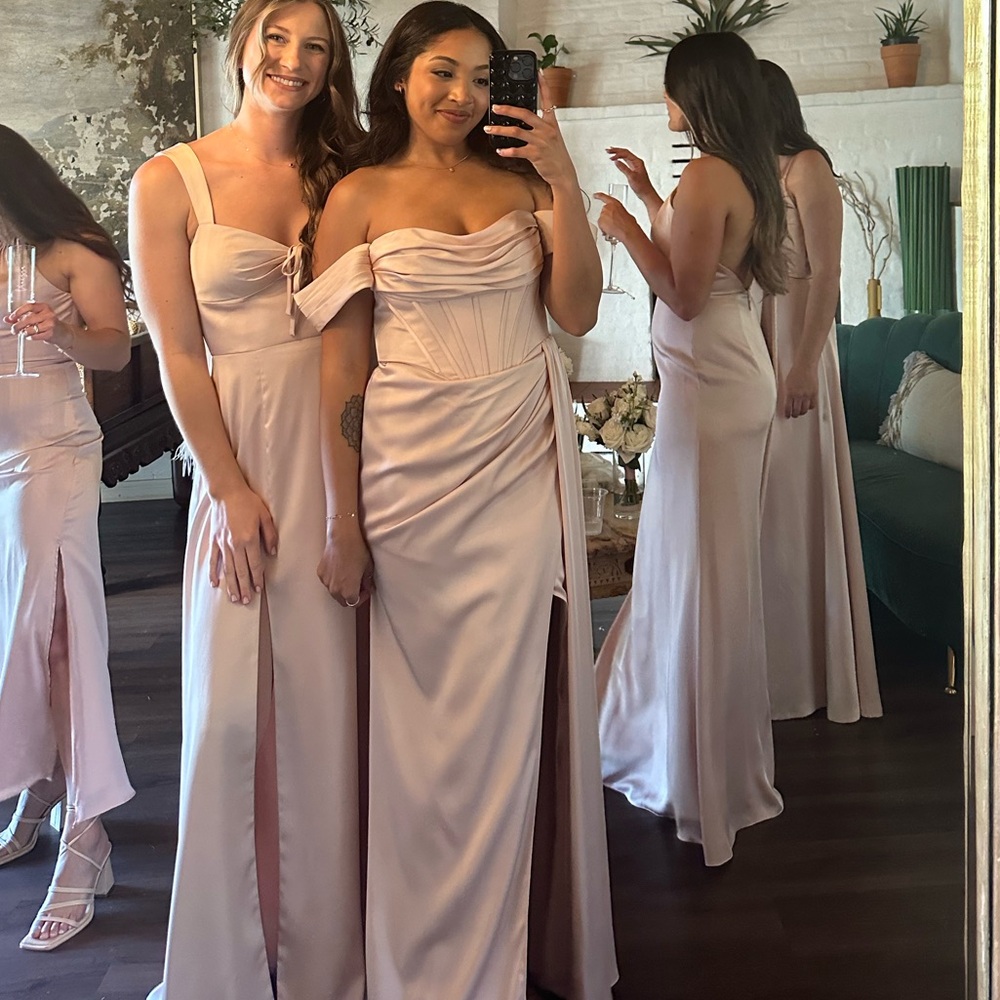 Azazie x Kendall + Kylie Off the Shoulder Dress - English Rose (pink)